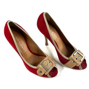 Casadei Red and Beige Peep-Toe Heels